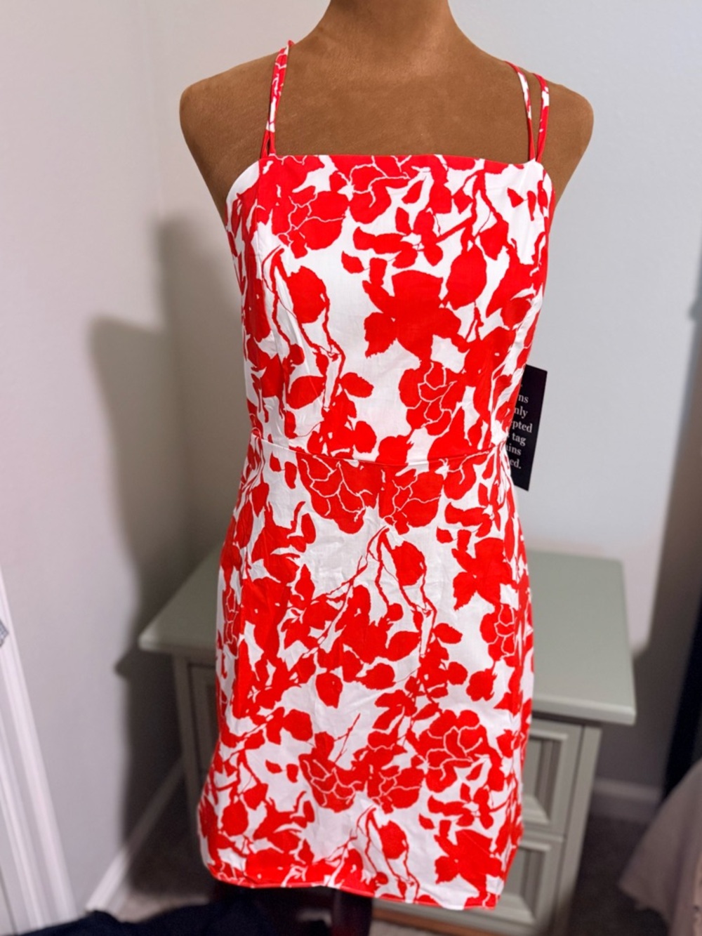 Red Floral Mini Dress with Spaghetti Straps